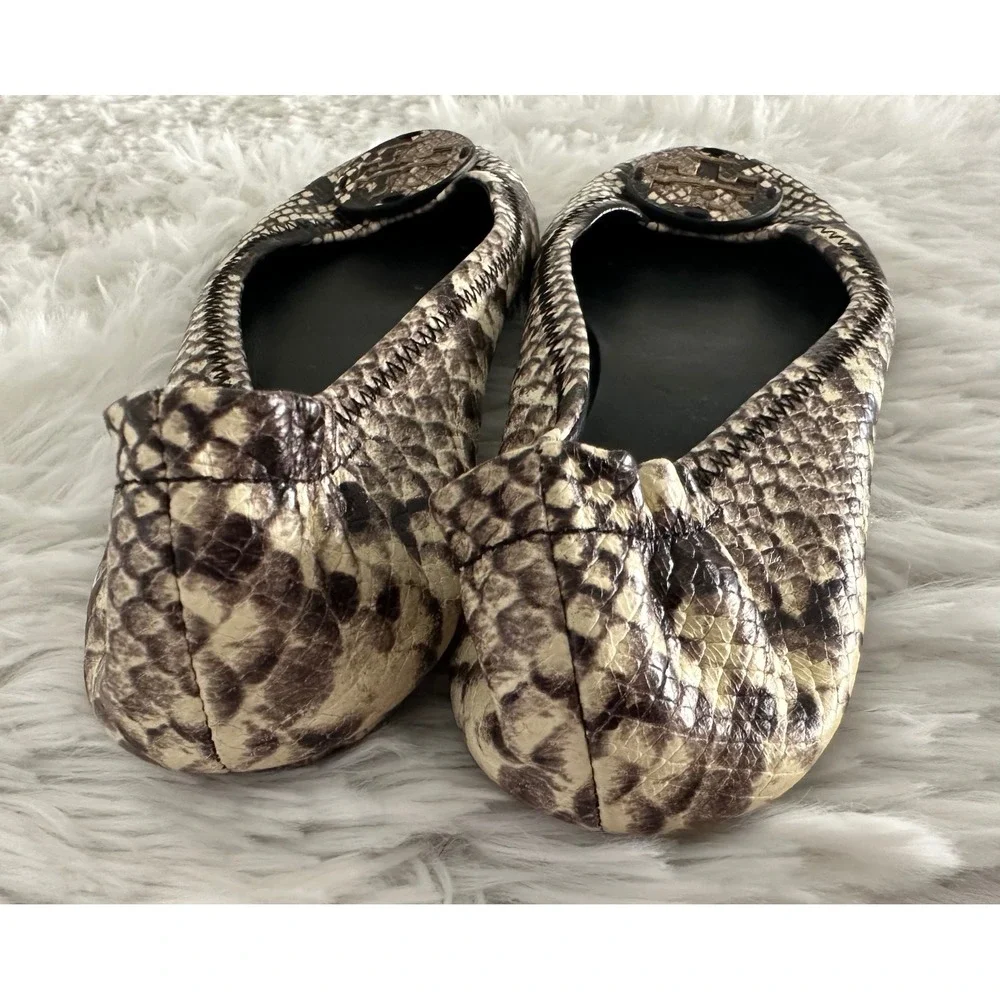 Tory Burch Minnie Travel snakeskin embossed Ballet Flats sz 7
